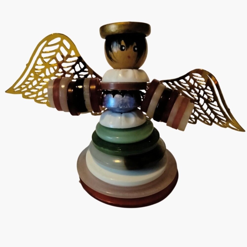 Angel Figurine Button Ornament Gold Wings Handmade 2 Inch Miniature